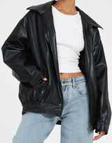 Oversized Women's PU Leather Jacket – Fashionable Look, High-Quality Faux Leather