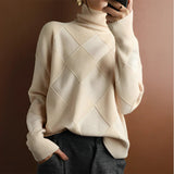 Women's Checkered Round-Neck Sweater | Soft Polyester