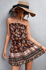 Strapless A-Line Dress with Floral Print and High Waist | Ideal for Summer