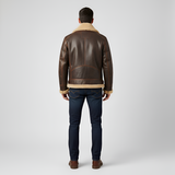 Men’s Shearling Leather Aviator Jacket with Faux Fur Lining and Zip Front