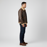 Men’s Shearling Leather Aviator Jacket with Faux Fur Collar