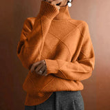 Women's Cashmere Turtleneck Sweater | Checkered Pattern