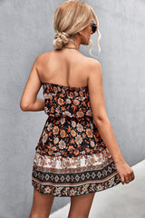 Strapless A-Line Dress with Floral Print and High Waist | Ideal for Summer
