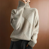 Women's Cashmere Turtleneck Sweater | Checkered Pattern