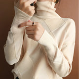 Women's Cashmere Turtleneck Sweater | Checkered Pattern