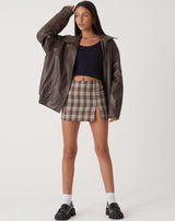 Women's Oversized PU Bomber Jacket - Dark Brown Streetstyle