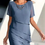 Damenkleid Elegant Fließend Layered Effekt - IdealeKleiden