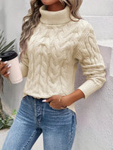Turtleneck sweater in cable knit for women