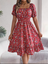 Floral Dress with Square Neckline, Ruffles, and High Waist | Perfect for Fall