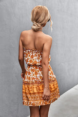 Strapless A-Line Dress with Floral Print and High Waist | Ideal for Summer