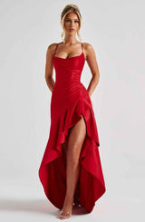 Maxikleid mit Rüschenabschluss - Cecile LavelleDunkelrot