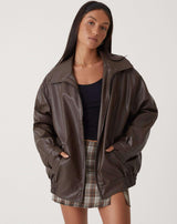 Oversized Women's PU Leather Jacket – Fashionable Look, High-Quality Faux Leather
