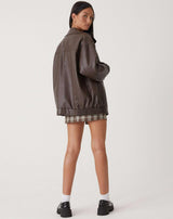Women's Oversized PU Bomber Jacket - Dark Brown Streetstyle